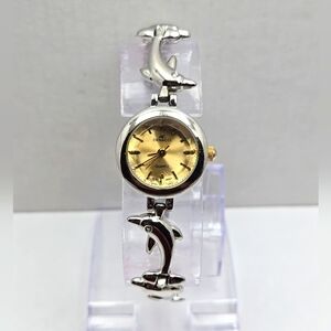 Womens Denacci Dolphins Watch 22mm Diamond Cut Crystal Edge Silver New Battery